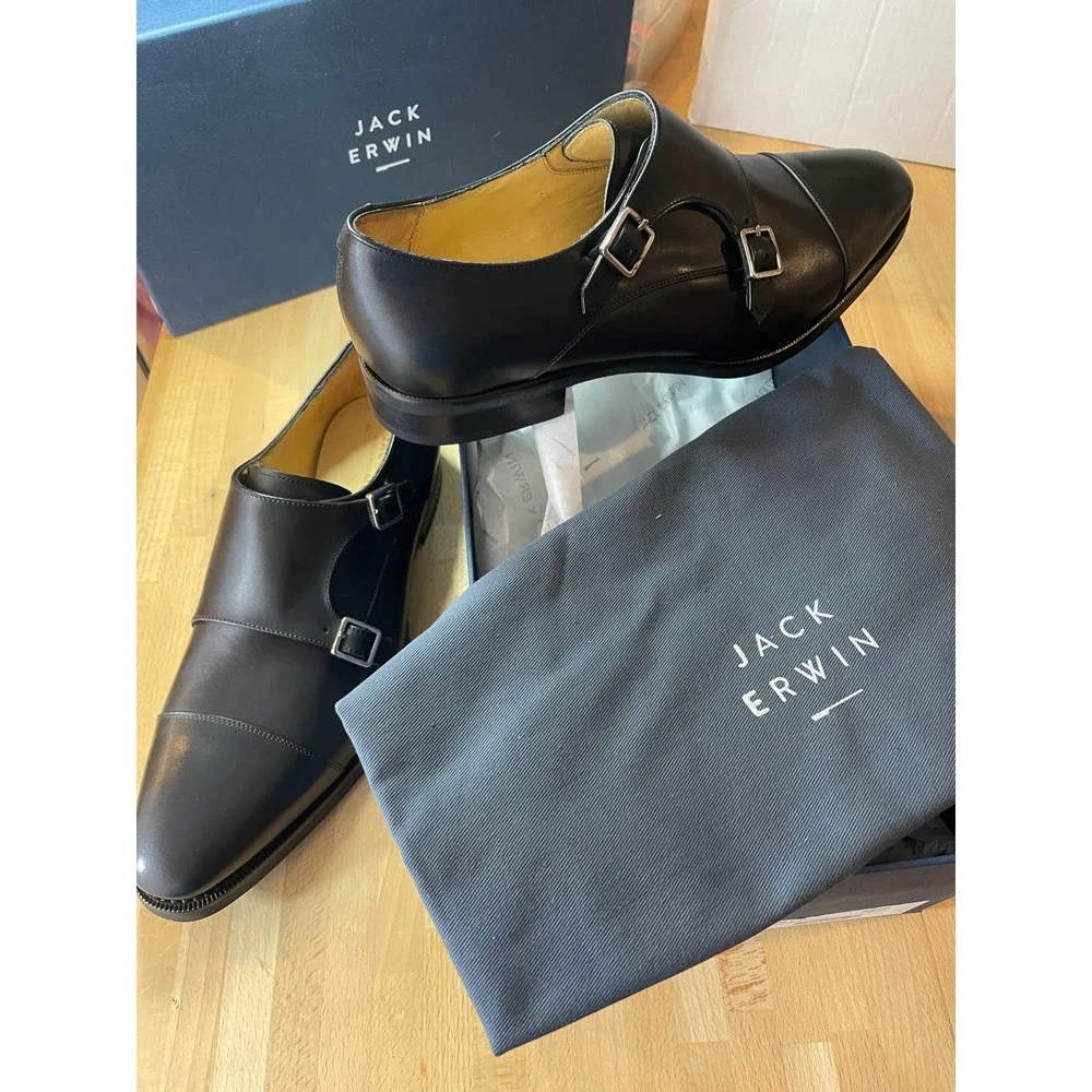 Jack Erwin "Phineas" Black Leather Cap-Toe Monk Strap   NIB - Picture 2 of 7